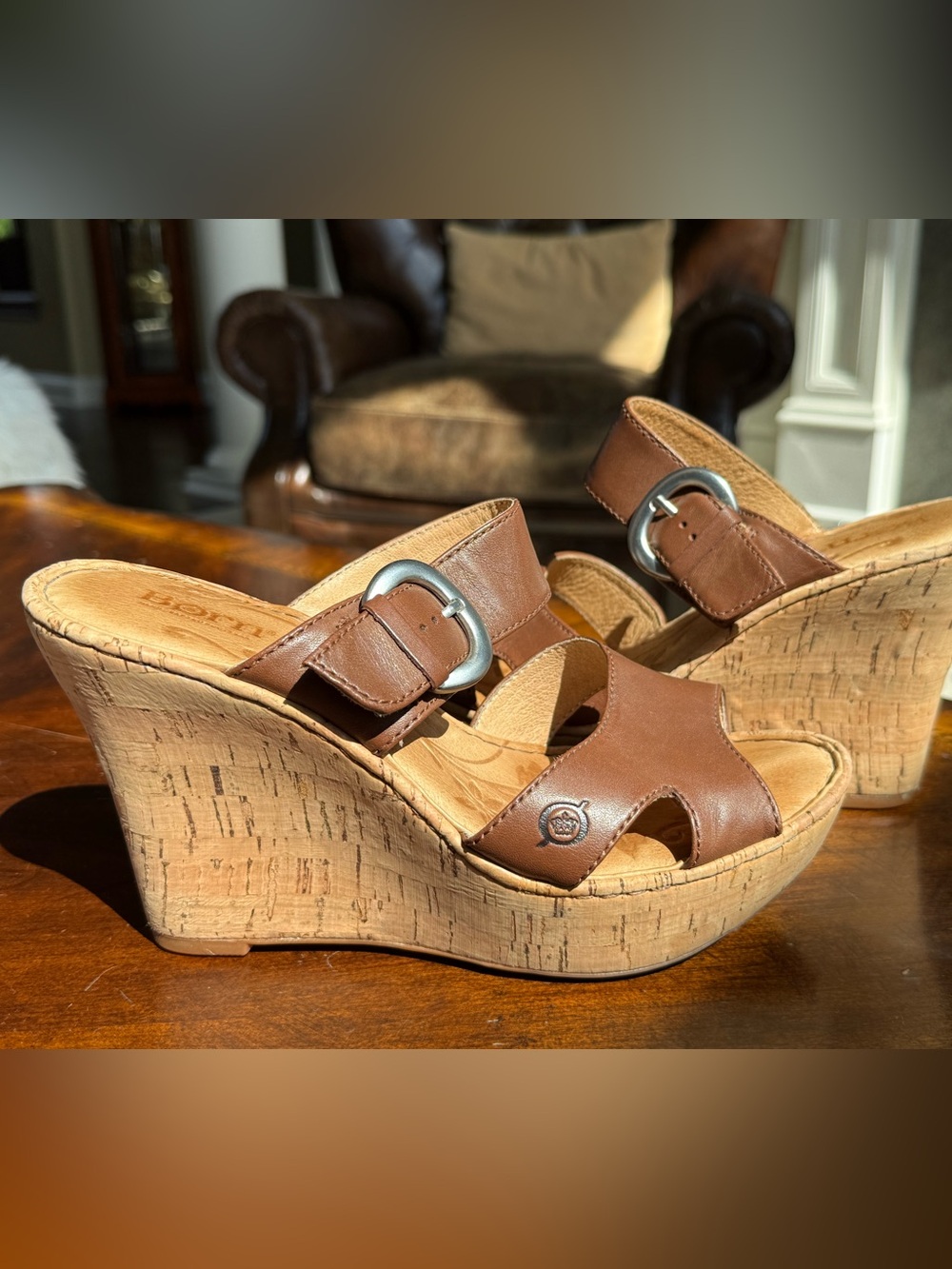 Born cork wedge slip-on sandals